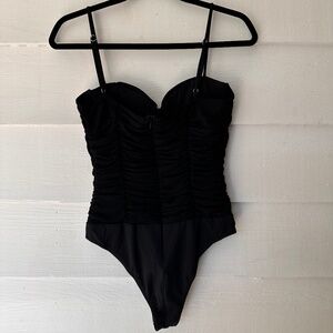 NWOT Black Ruched Bustier Bodysuit